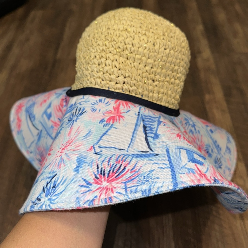 EUC Lilly Pulitzer Floppy Straw Sun Beach Hat in Sea‎ to Shining Sea - Picture 5 of 5